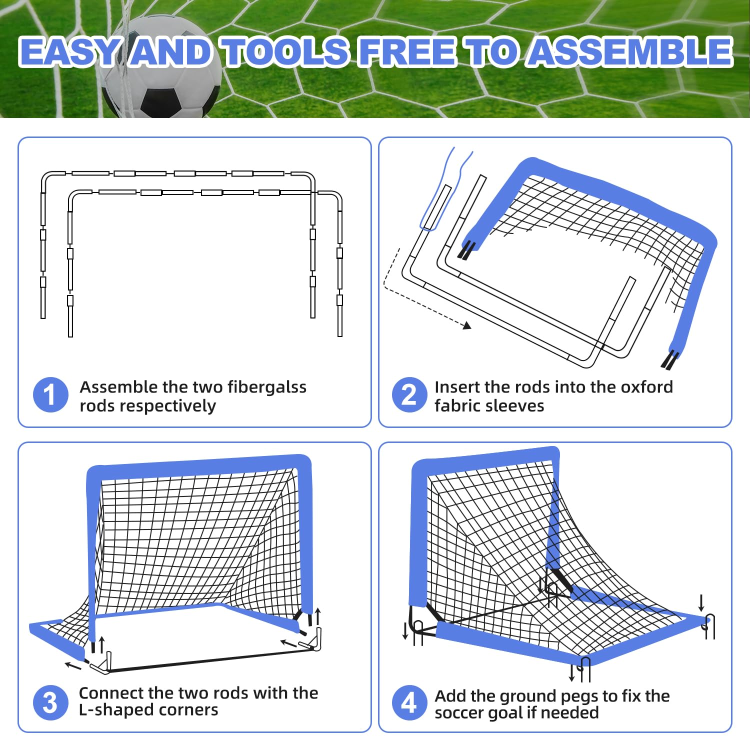 Bagail Football Goal, Pop up rete da calcio con obiettivo obiettivo, picchetti di terra e borsa portatile da trasporto, facile da montare, ideale per l'allenamento del giardino e partite ricreative