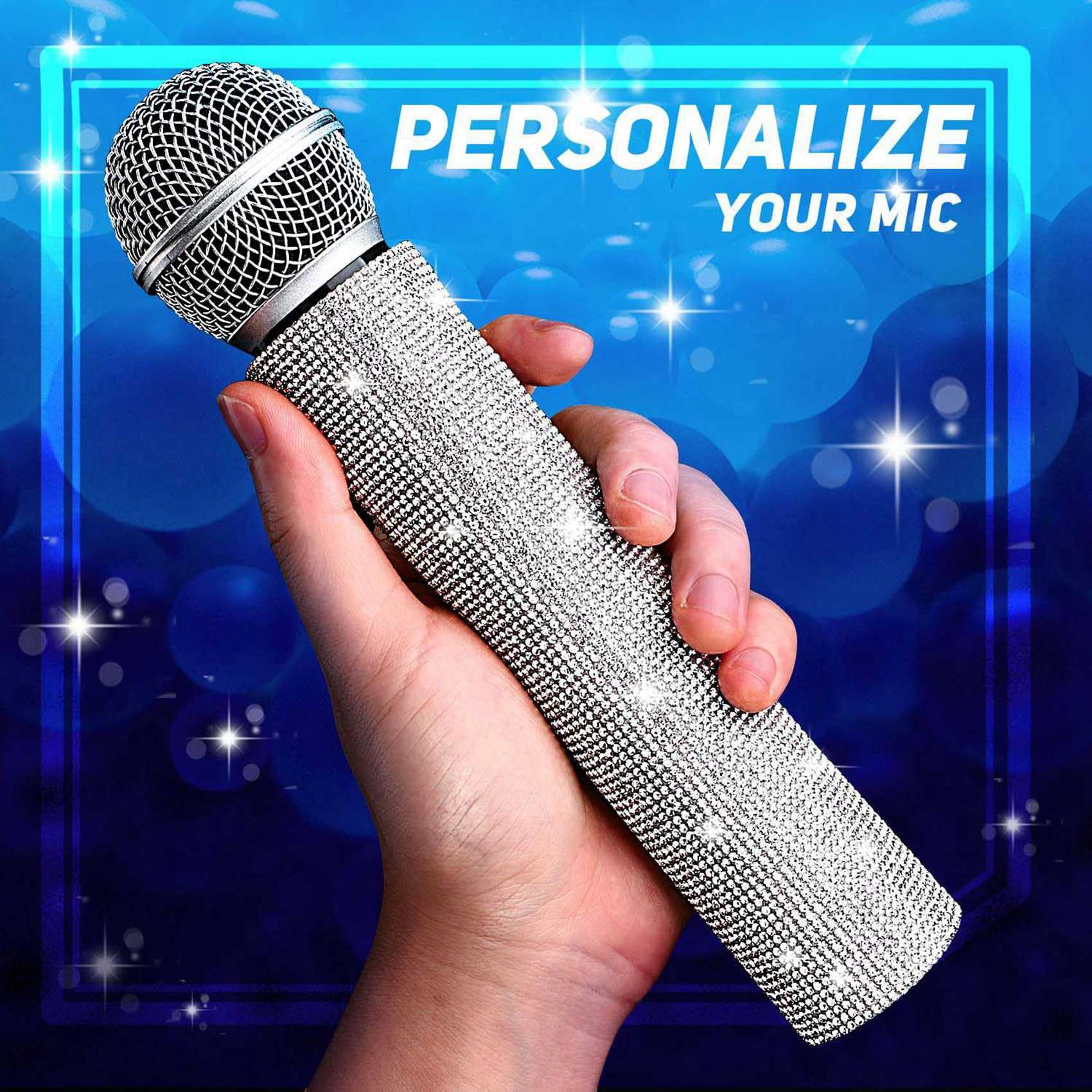 Lot de 3 housses de poignée de micro avec strass brillants pour fête et émission de télévision, pour la plupart des microphones sans fil, argenté