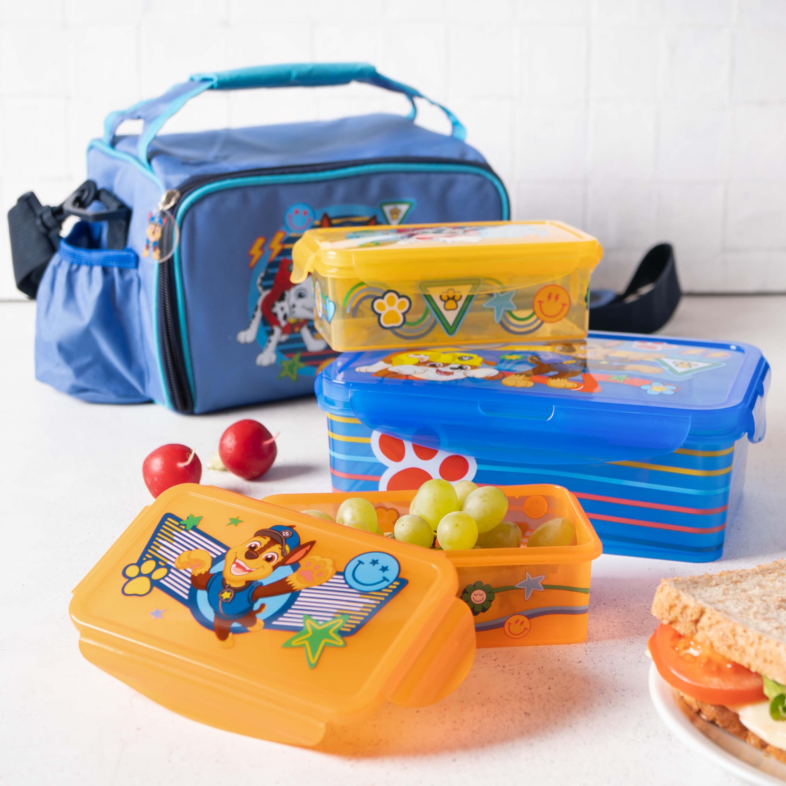 p:os PAW Patrol Kühltasche Klein Kinder 1,7 L - Mini-Kühlbox inkl. 3x Brotdose - Perfekt für Unterwegs, Strand, Kindergarten oder Schule, Blau