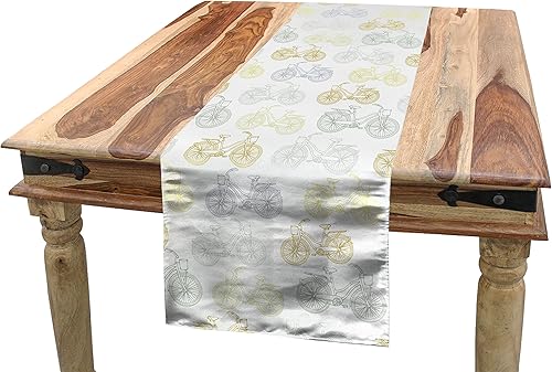 Ambesonne Camino de mesa para bicicleta, diseño clásico, dibujos de bicicleta de colores pastel, estilo retro, fondo blanco, bufanda rectangular