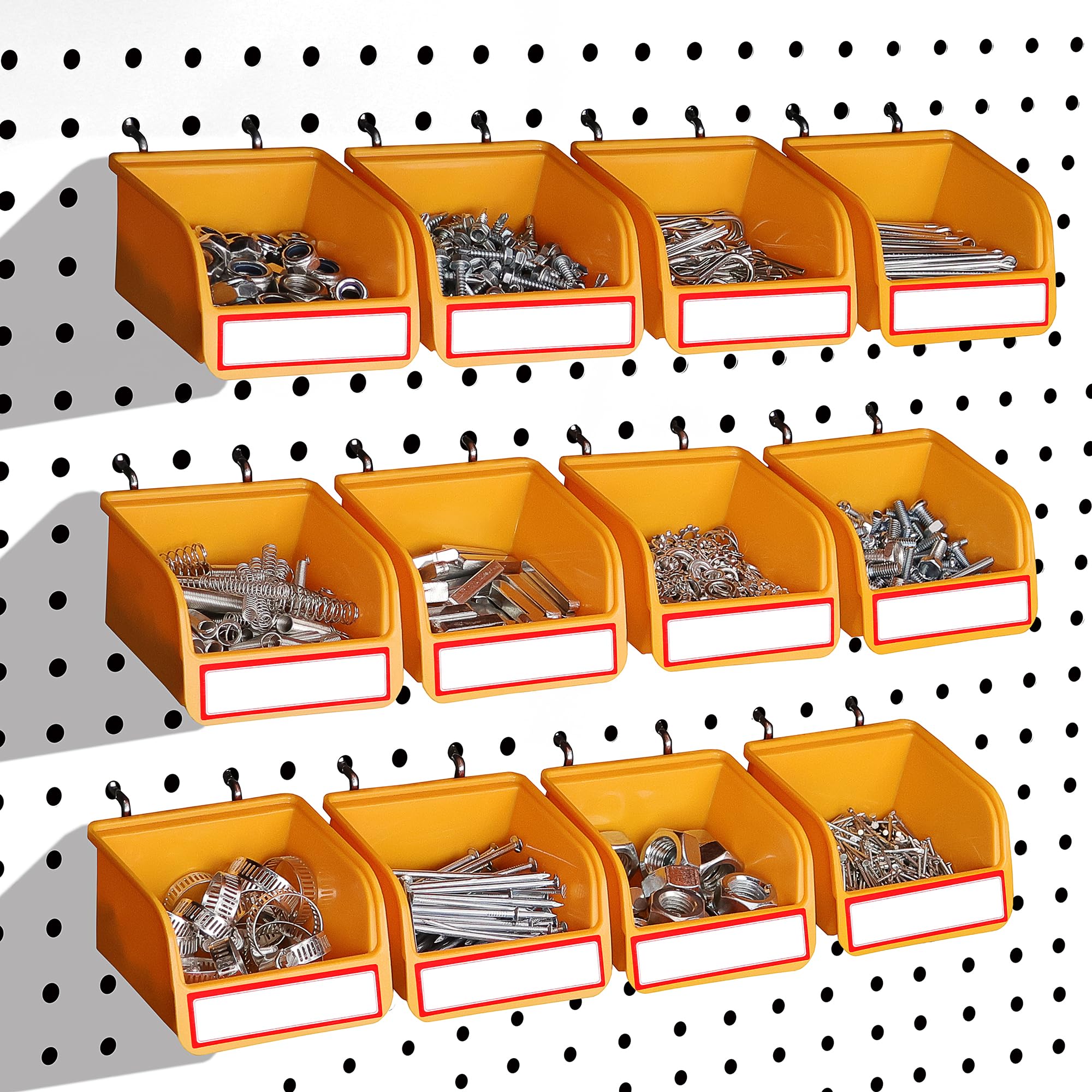 ELEAD Pegboard Bins Organizer Set 12-Pack - Durable Storage Tray for Screws, Nuts, Bolts, Hardware, Crafts, Accessories | Fits Standard Pegboards | 16 Labels for Garage Workshop Craft Room