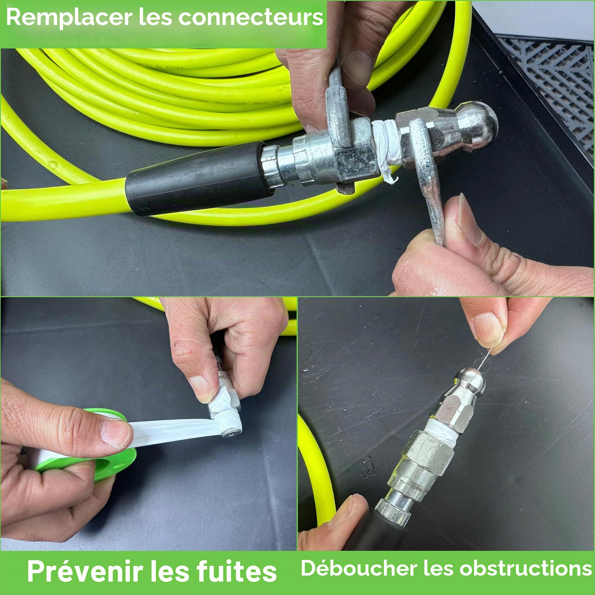 Tool Daily 15 m Tuyau Déboucheur Canalisation Haute Pression avec Pistolet | Furet Deboucheur Canalisation 1/4" NPT, Lance de Nettoyeur Haute Pression M22 14mm, 3 Buses de Jet d'Égout, 250 bar