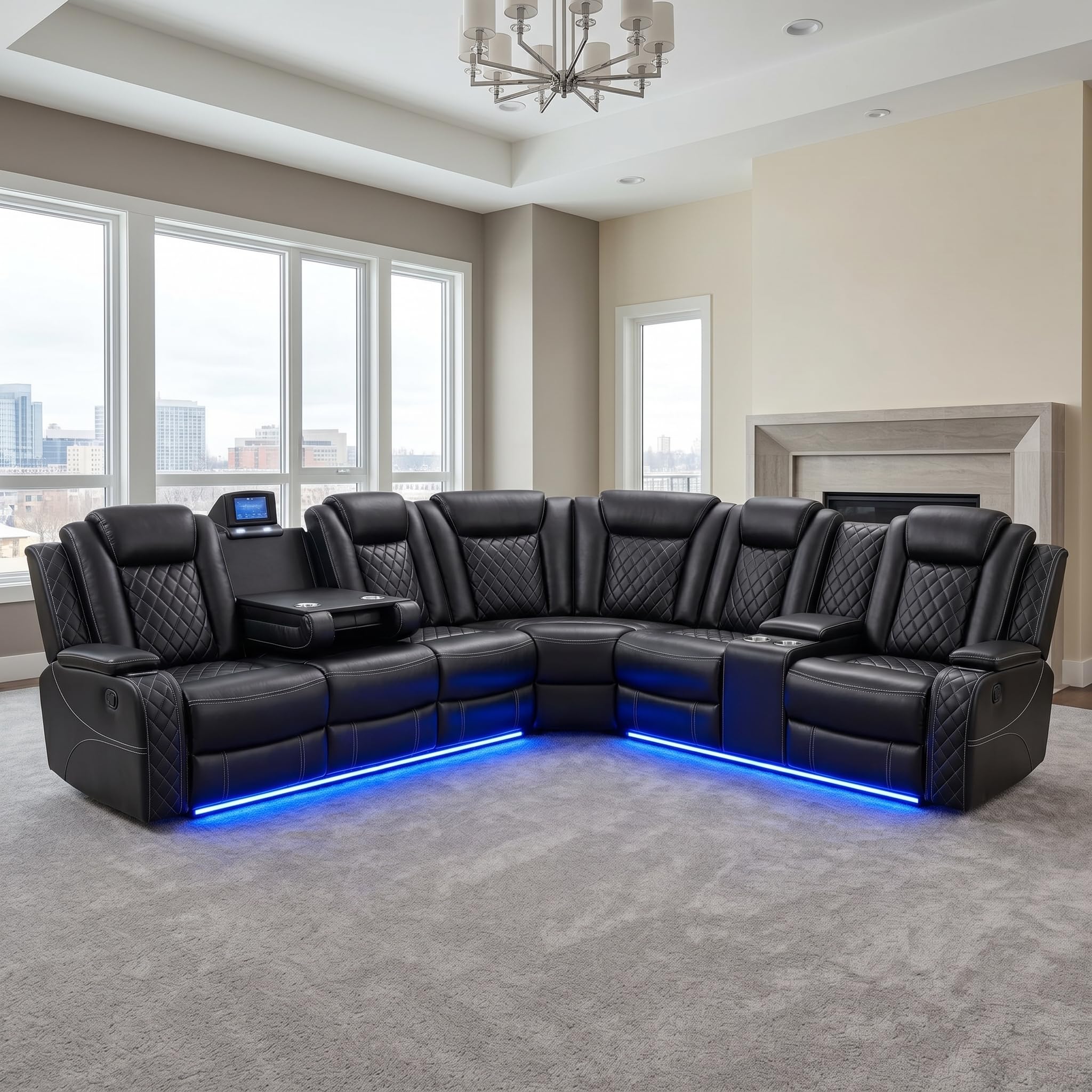 FUOROLA Power Recliner Sectional with LED