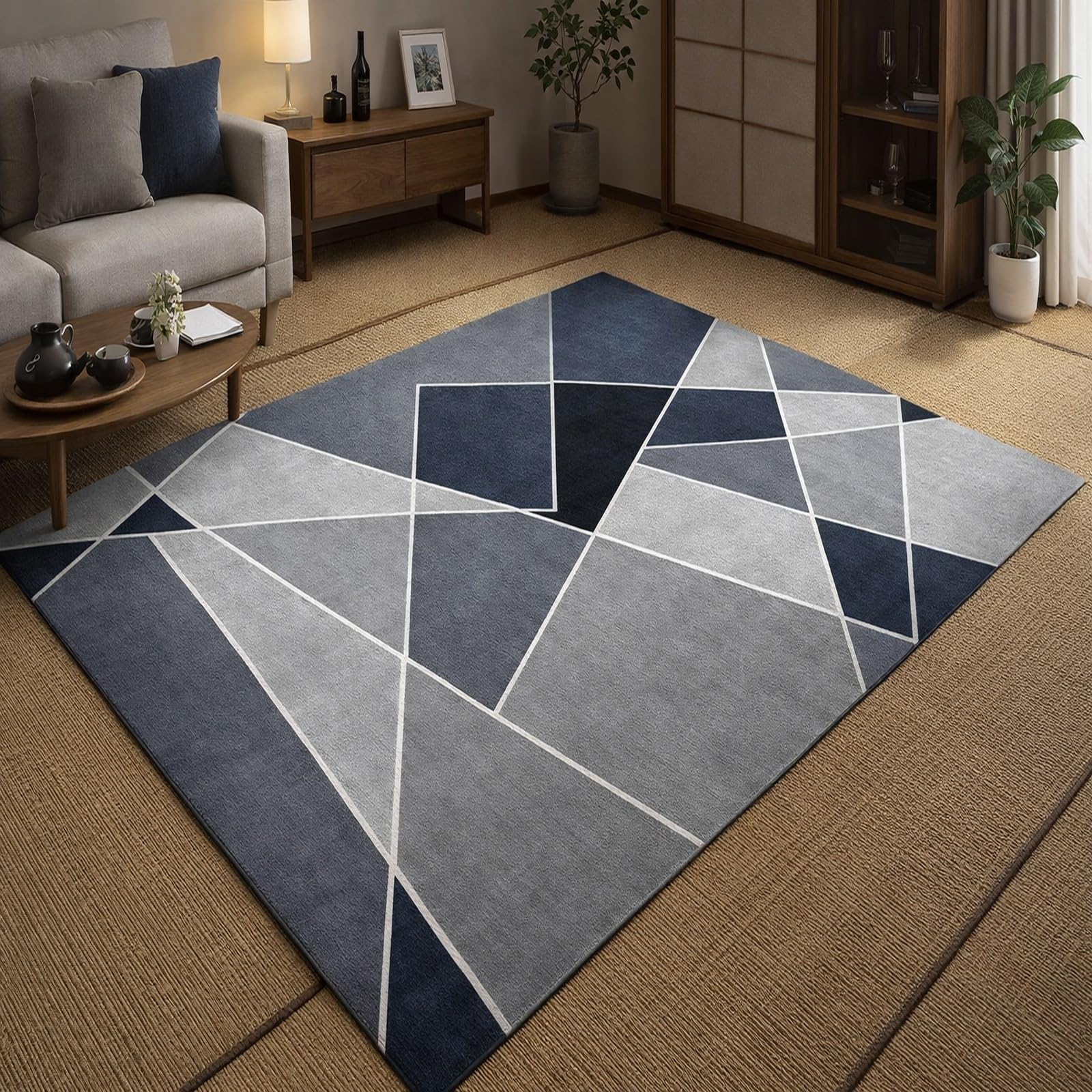Alfombra moderna abstracta azul para comedor y sala de estar Rururug