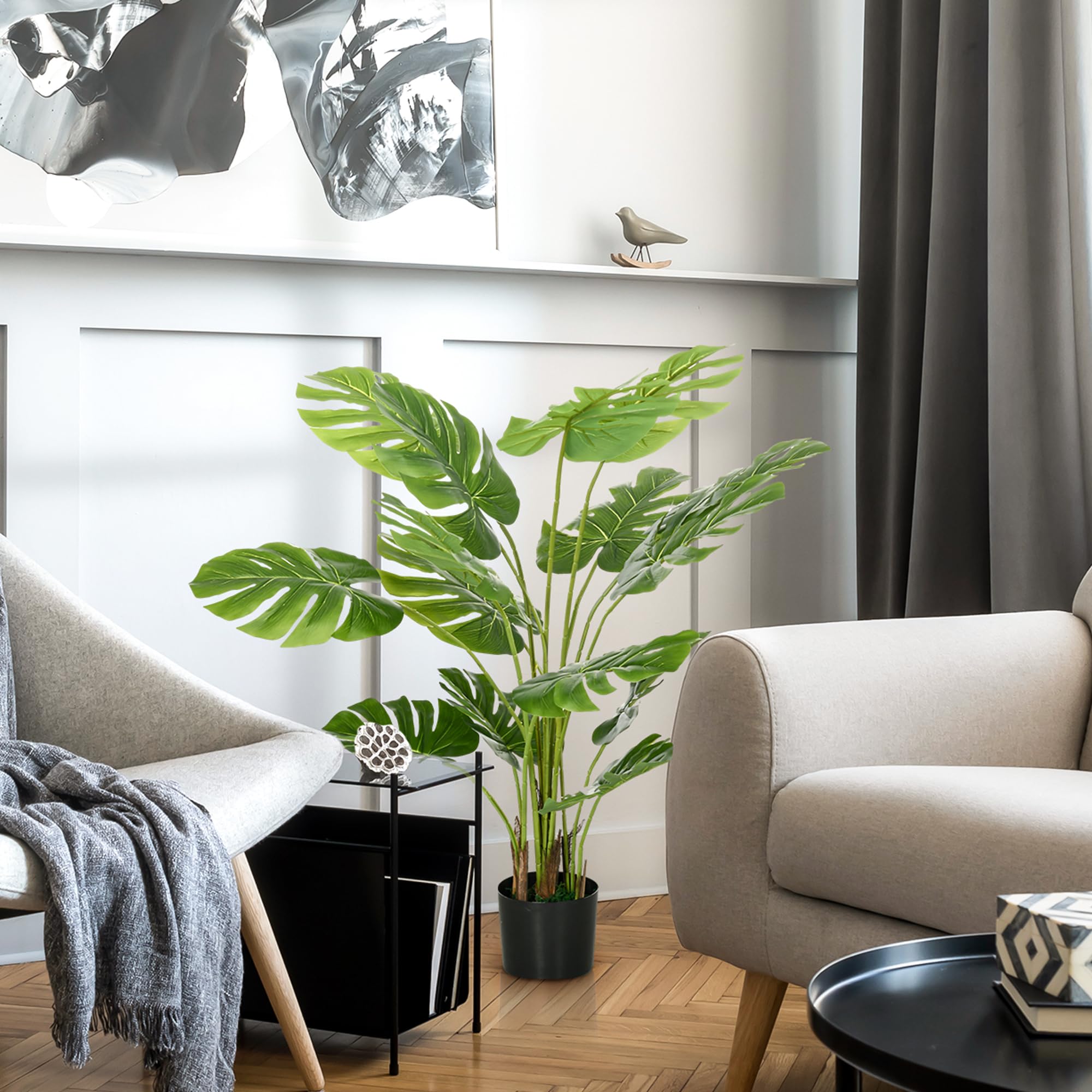 HOMCOM Arbre Artificiel Plante Artificielle Monstera Deliciosa 120 cm Vert