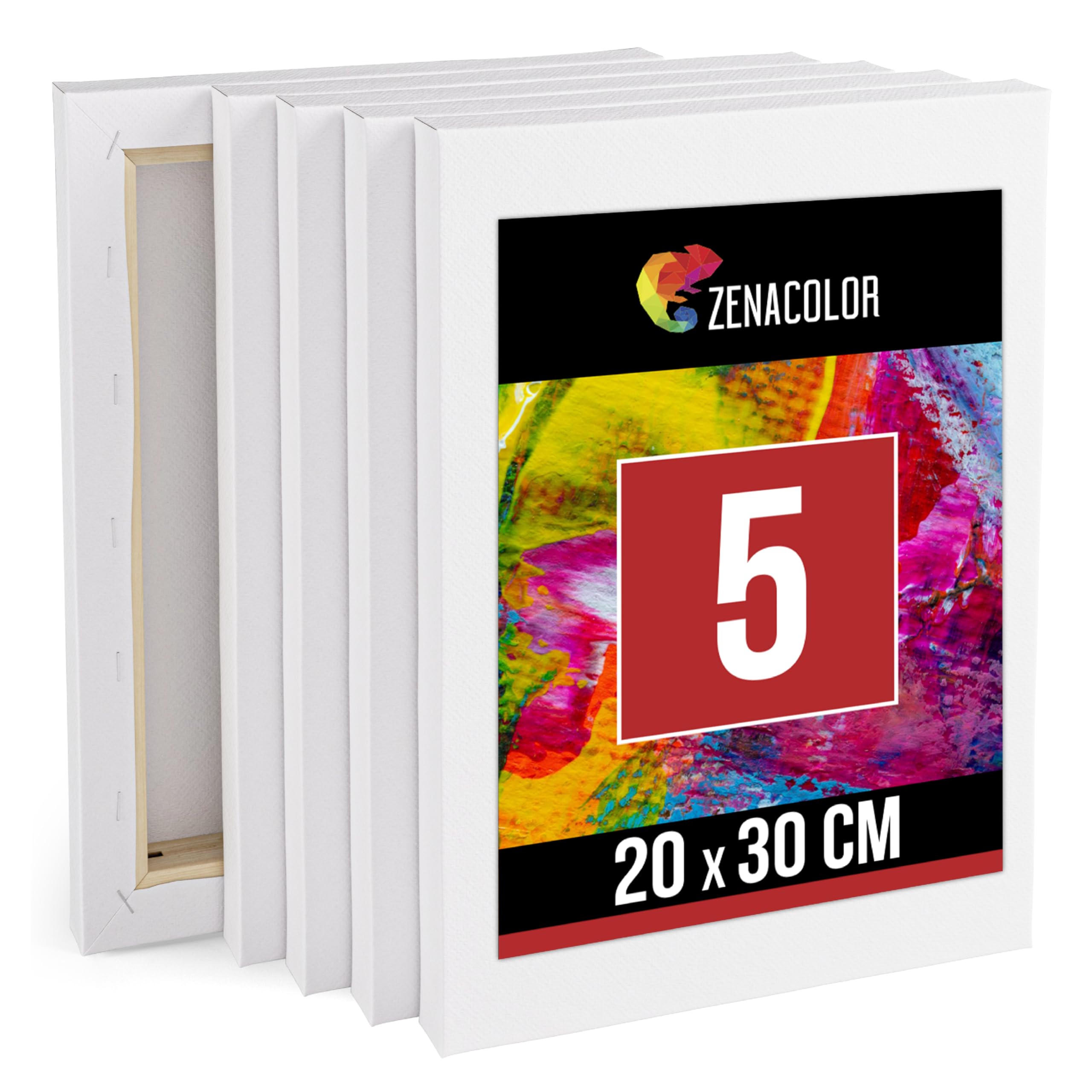 Zenacolor - Set of 5 Paintable Canvases 20x30cm - 100% Cotton Acid Free | Canvas for Painting · Canvas with Wooden Frame for Oil and Acrylic Painting · Ideal for Artists and Beginners