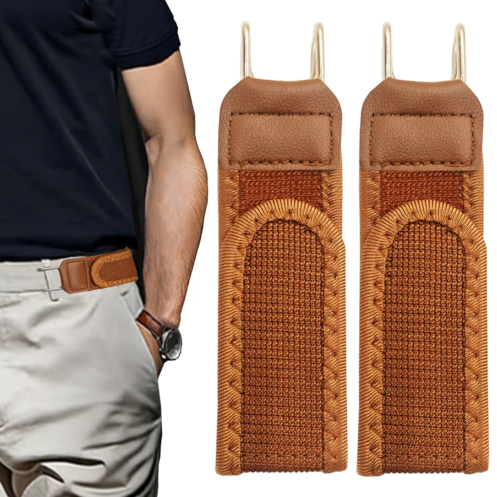 FLYGRRIV Gürtel Ohne Schnalle, Elastischer Schnallenloser Gürtel Herren & Damen, Buckle Less Belt mit Metallhaken, Verstellbar mit Klettverschluss, Komfortabel und Einfach zu Bedienen