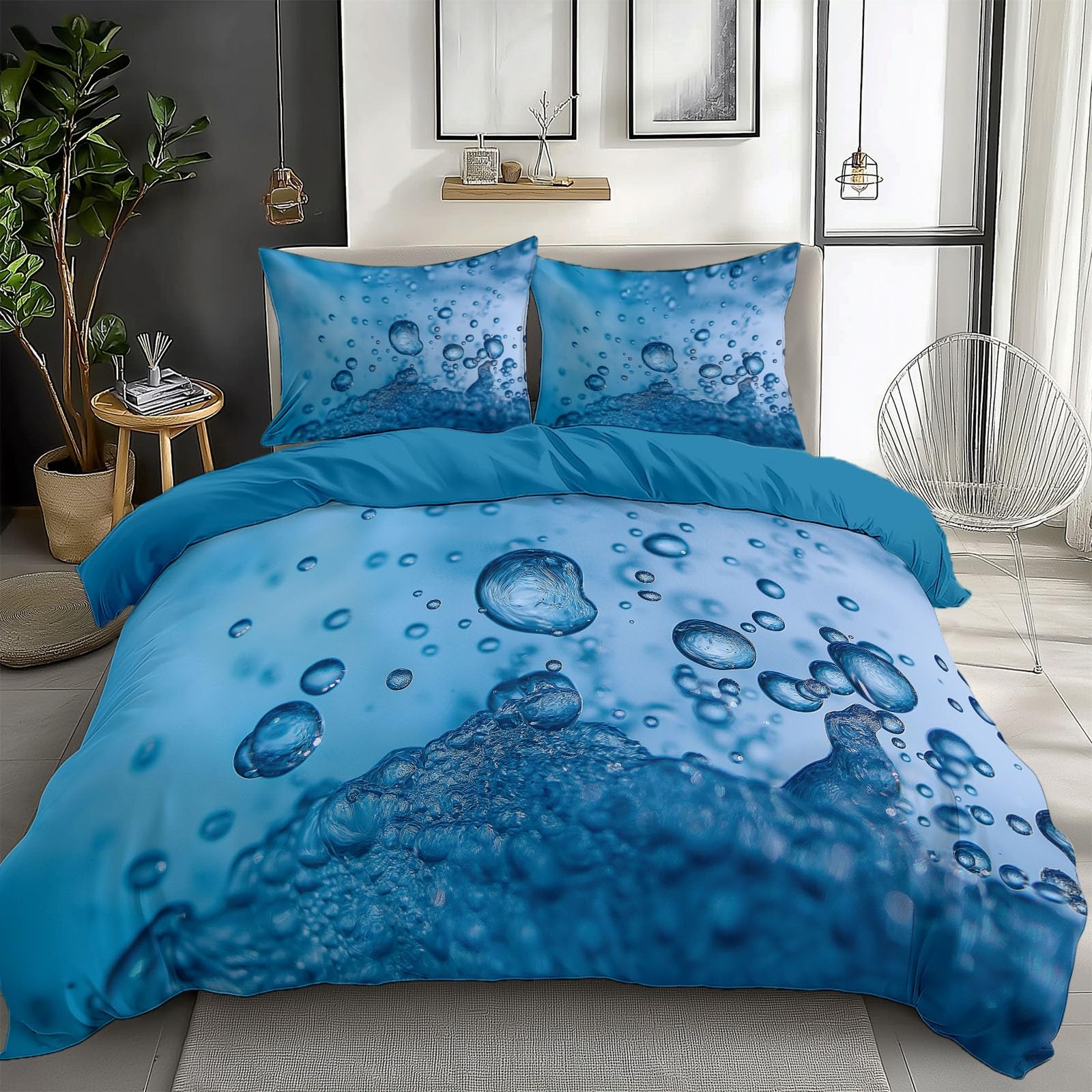 Housse de couette 240x260 cm bleu en microfibre douce et anti-plis pour adulte