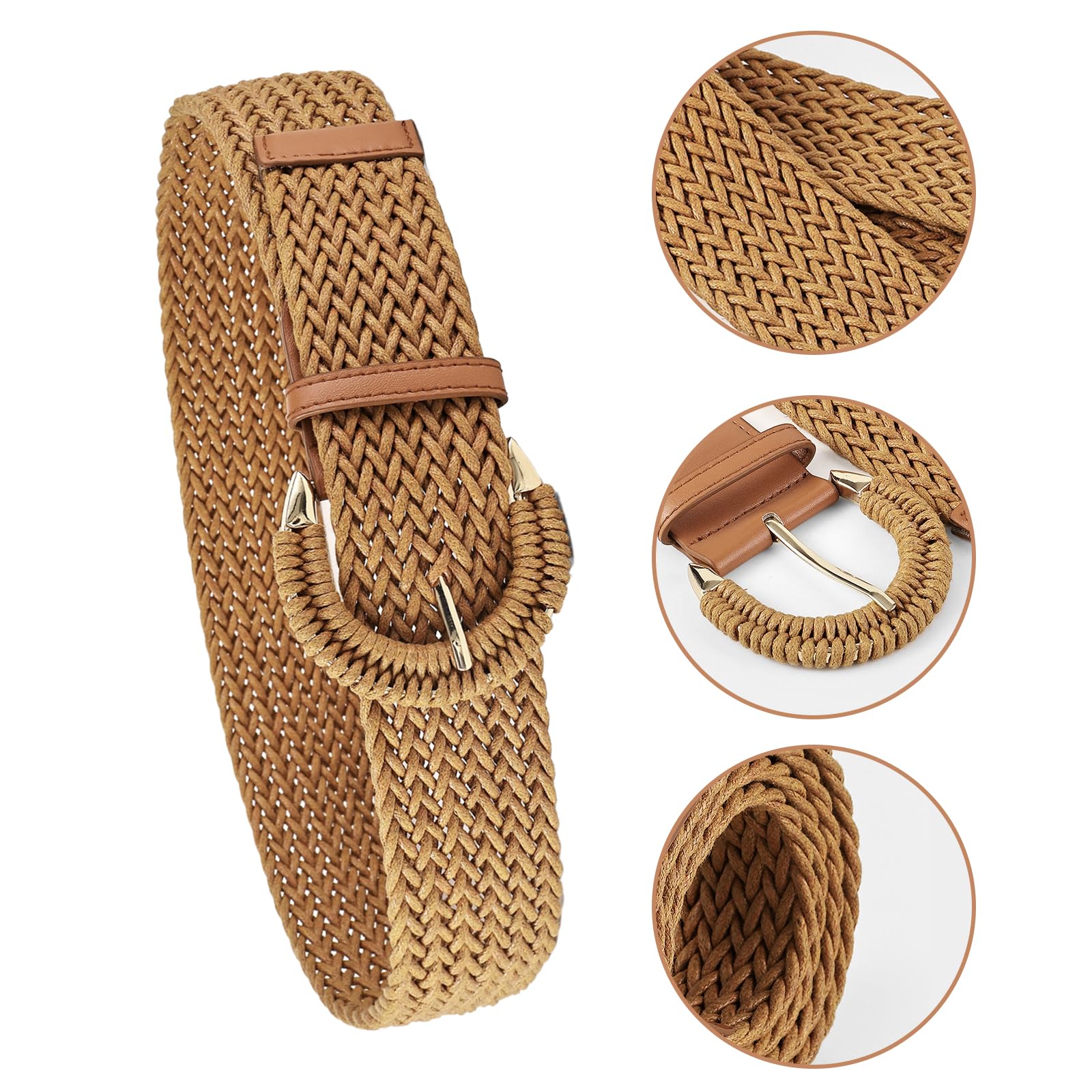 Damski pleciony rattan, szeroki, szeroki pasek w talii do sukienek, pleciony pasek w stylu boho, pasuje do letnich sukienek, dżinsów, spodni (XL)