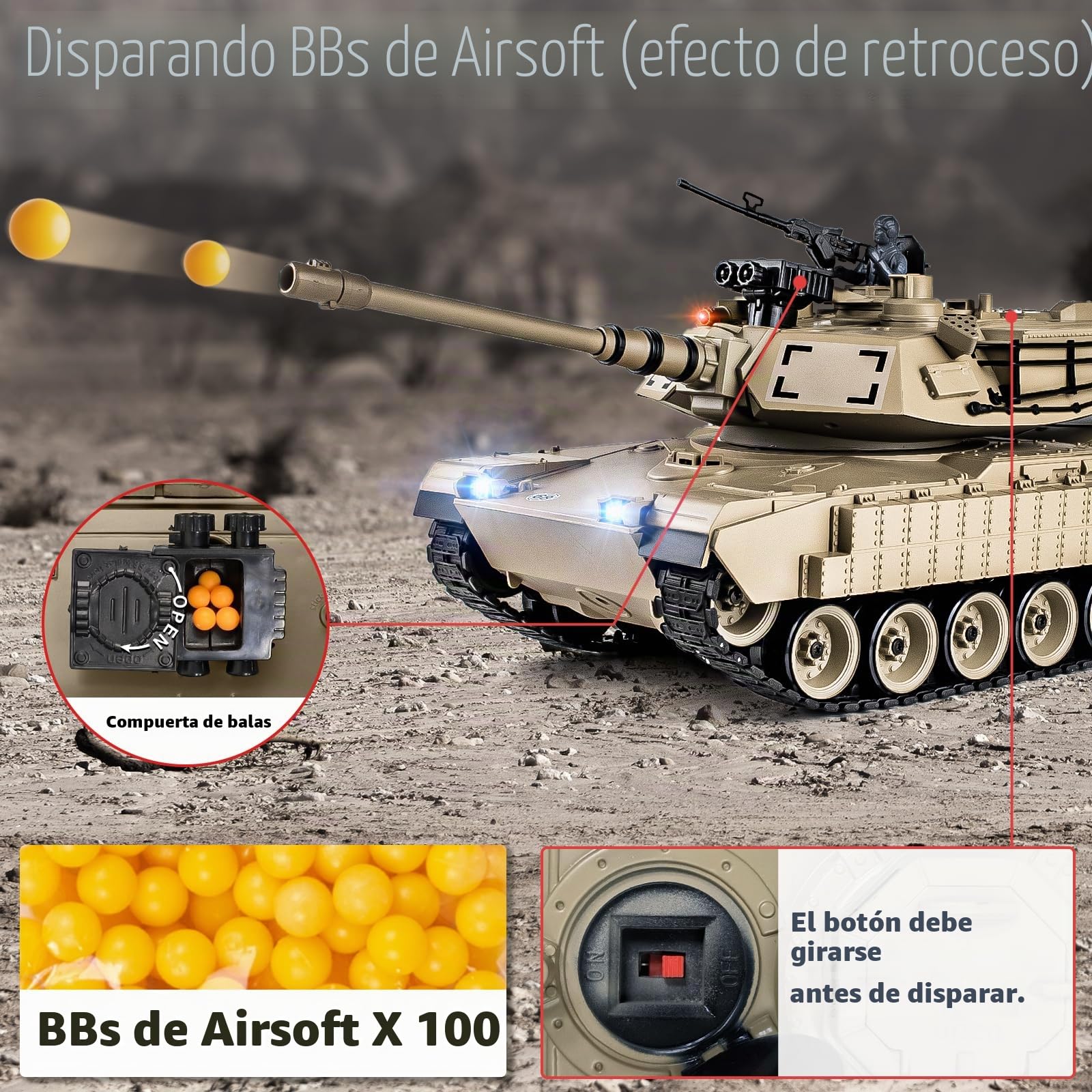 Supdex Tanque teledirigido 1:18, 2.4 GHz M1A2 Abrams, Modelo de Tanque telecontrolado, 15 Canales con Humo, luz y Sonido, vehculo Militar RC para Adultos y Nios