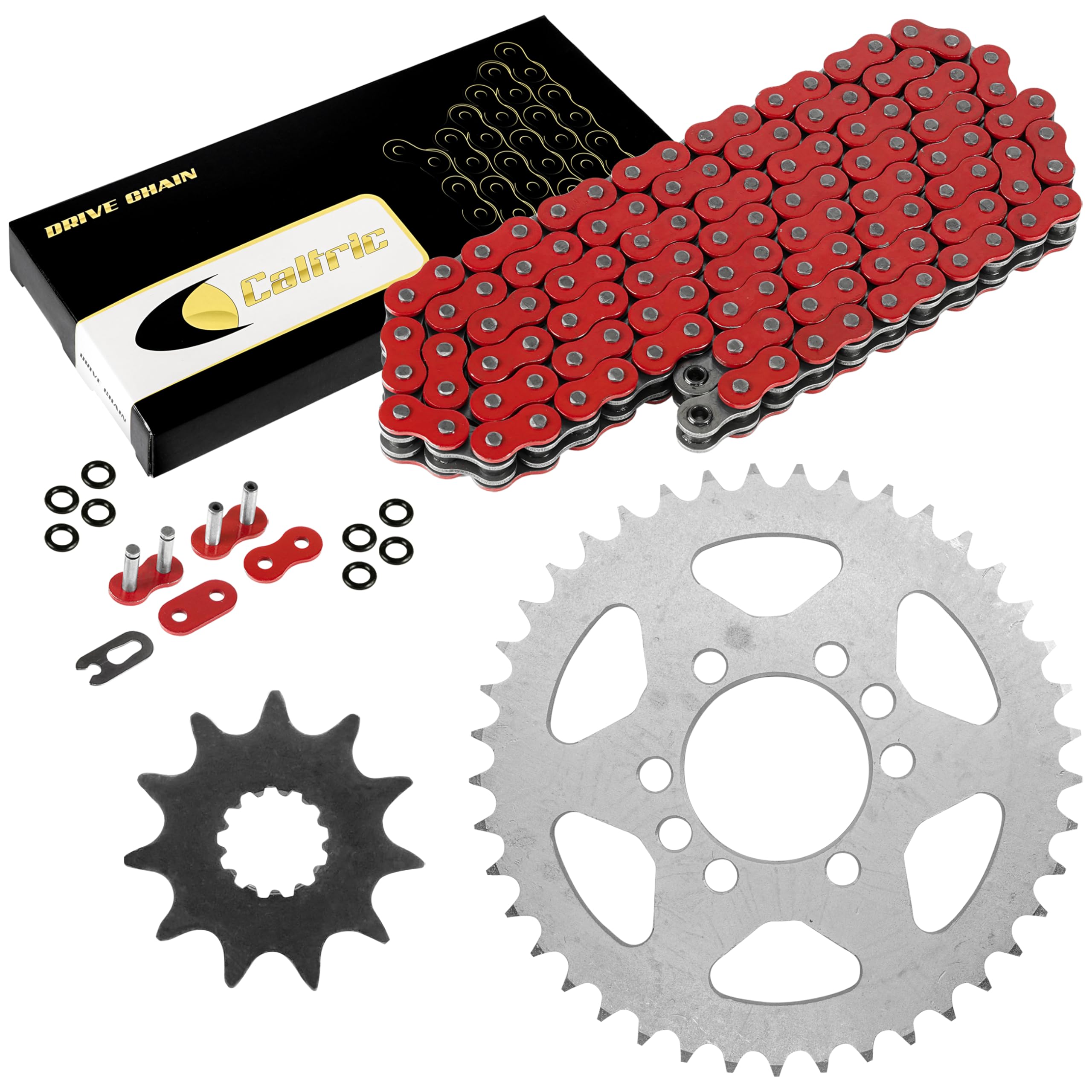 Caltric Red O-Ring Drive Chain & Sprockets Kit Compatible with Suzuki LT230E Quadrunner 230 1986 1987-1993