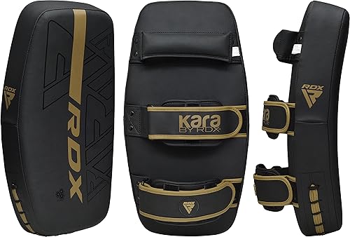 Miniatura 9 de RDX Almohadillas tailandesas curvadas de kickboxing Muay Thai con agarre de mango sólido, escudo de cuero Maya Hide KARA Strike Shield para