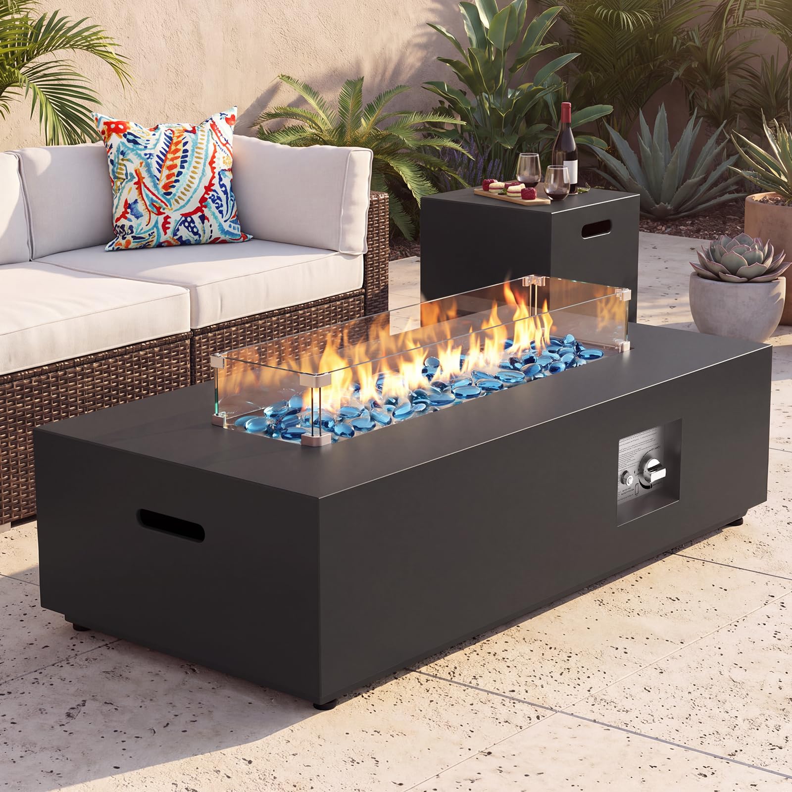Sunpeak 42" Rectangular Outdoor Propane Fire Pit Table for Outside Patio