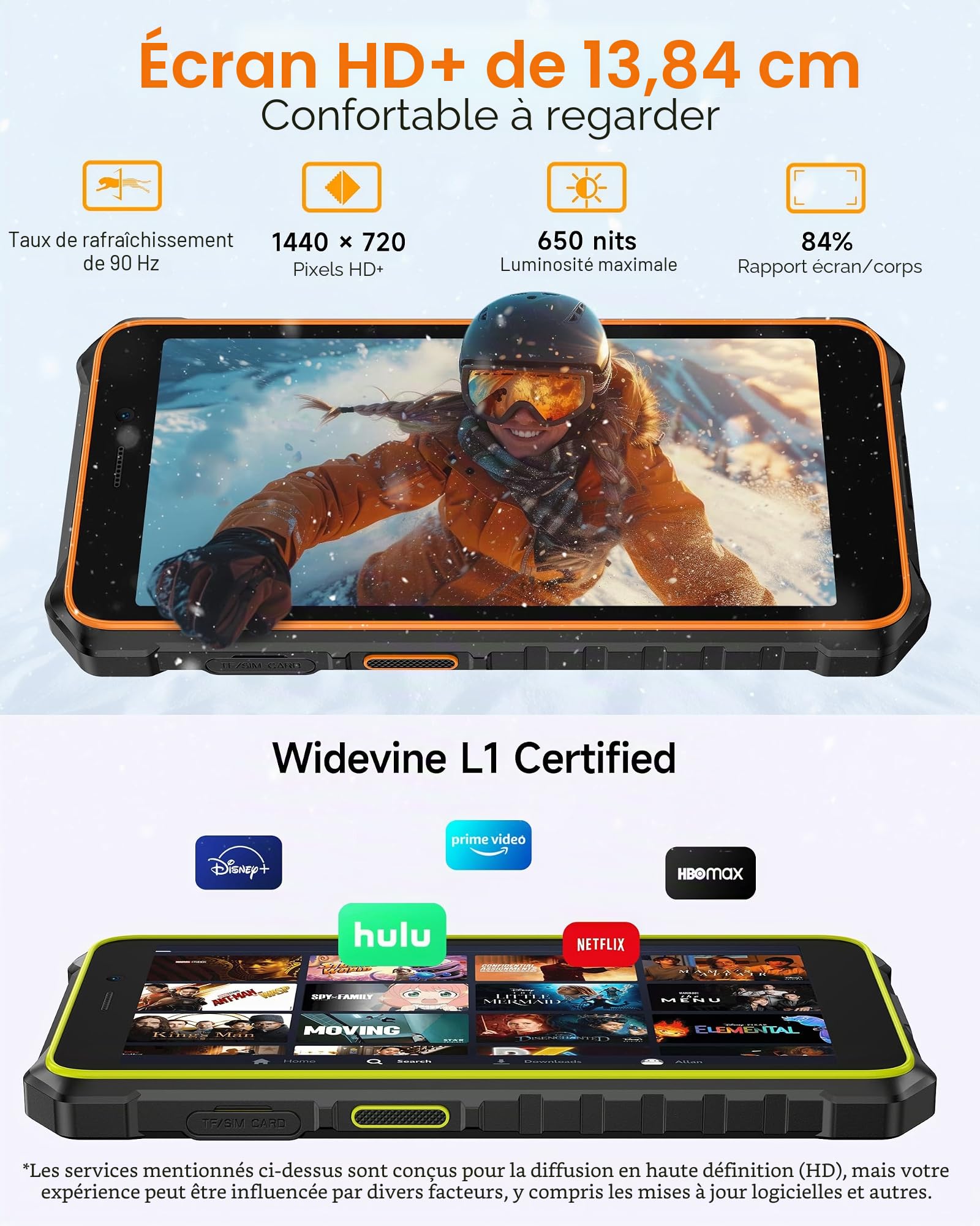Ulefone RUGKING 2 Pro Téléphone incassable Android 16, Octa-Core 8Go+64Go/TF-2To, 5.45'' Corning Glas, AI Smartphone Robustes 4550mAh, 13MP, Telephone de Chantier 4G Dual Sim/NFC/IP68/OTG/GPS - Noir