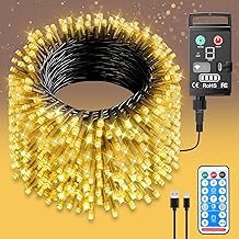 Christmas Tree Lights, 20 m 200 LED Christmas Lights for Outdoor and Indoor with Rechargeable Battery, 8 Modes with Memory Function and Remote Control Light Chain for Garden, Balcony, Home