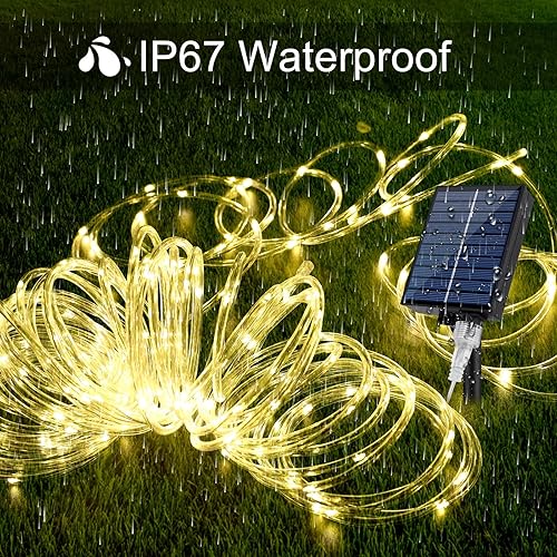 Miniatura 6 de WIND STAR Cuerda de luces solares para exteriores, 72 pies, 200 luces LED con control remoto, 8 modos IP67, impermeable, tubo solar, luz decorativa