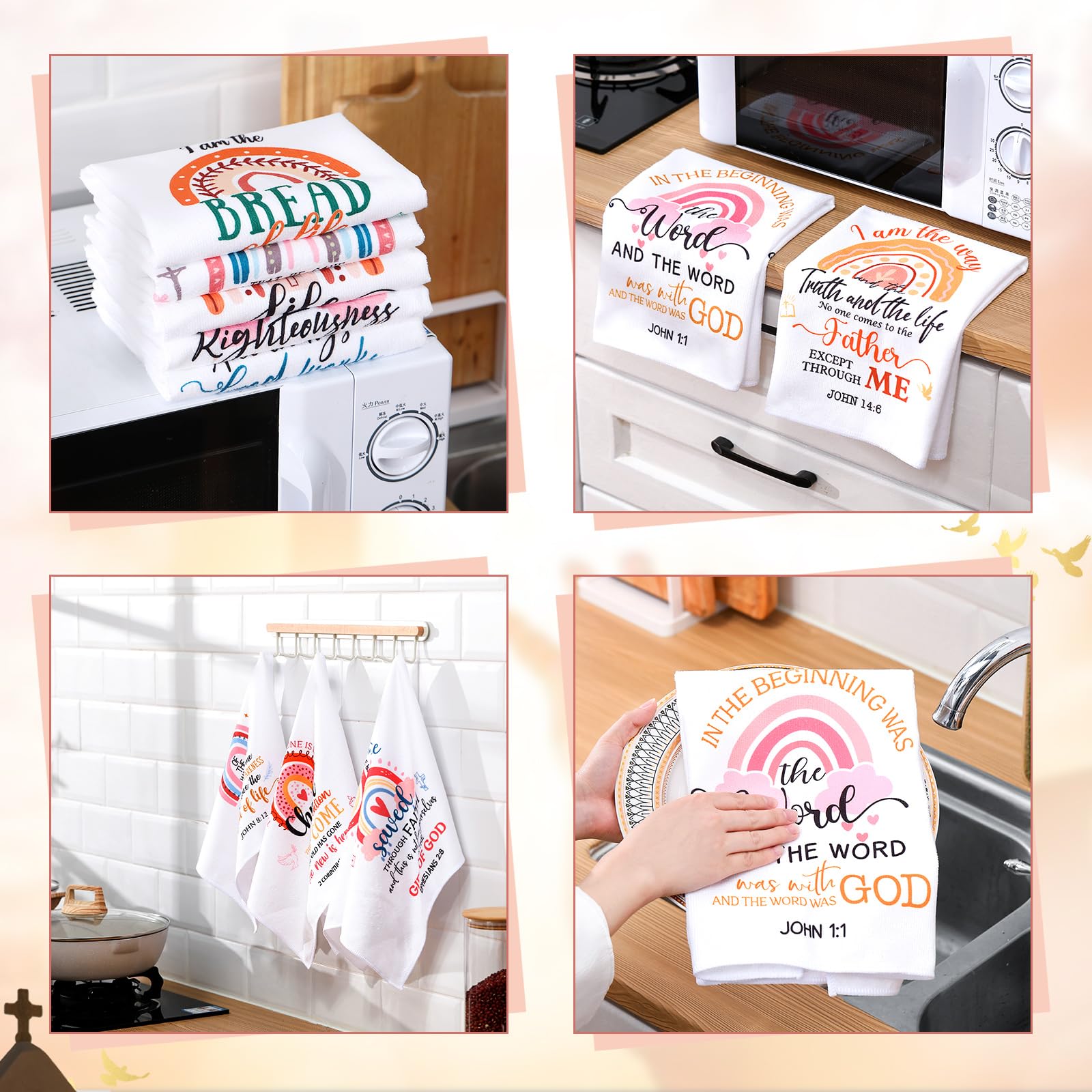 FuWeave 12 paños de cocina religiosos cristianos de 15.7 x 23.6 pulgadas, regalos cristianos para mujeres y hombres, paño absorbente con versículo bíblico, paño de cocina para inauguración de la casa