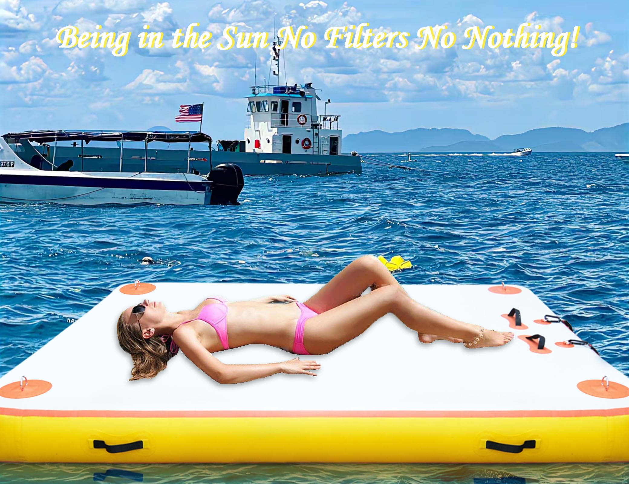 Wauffua Floating Dock for Lakes, Lake Floats for Adults, Air Dock Floating Platform, Floating Island Raft with None-Slip Surface Swim Dock for Pool Ocean Beach, Inflatable Floating Dock