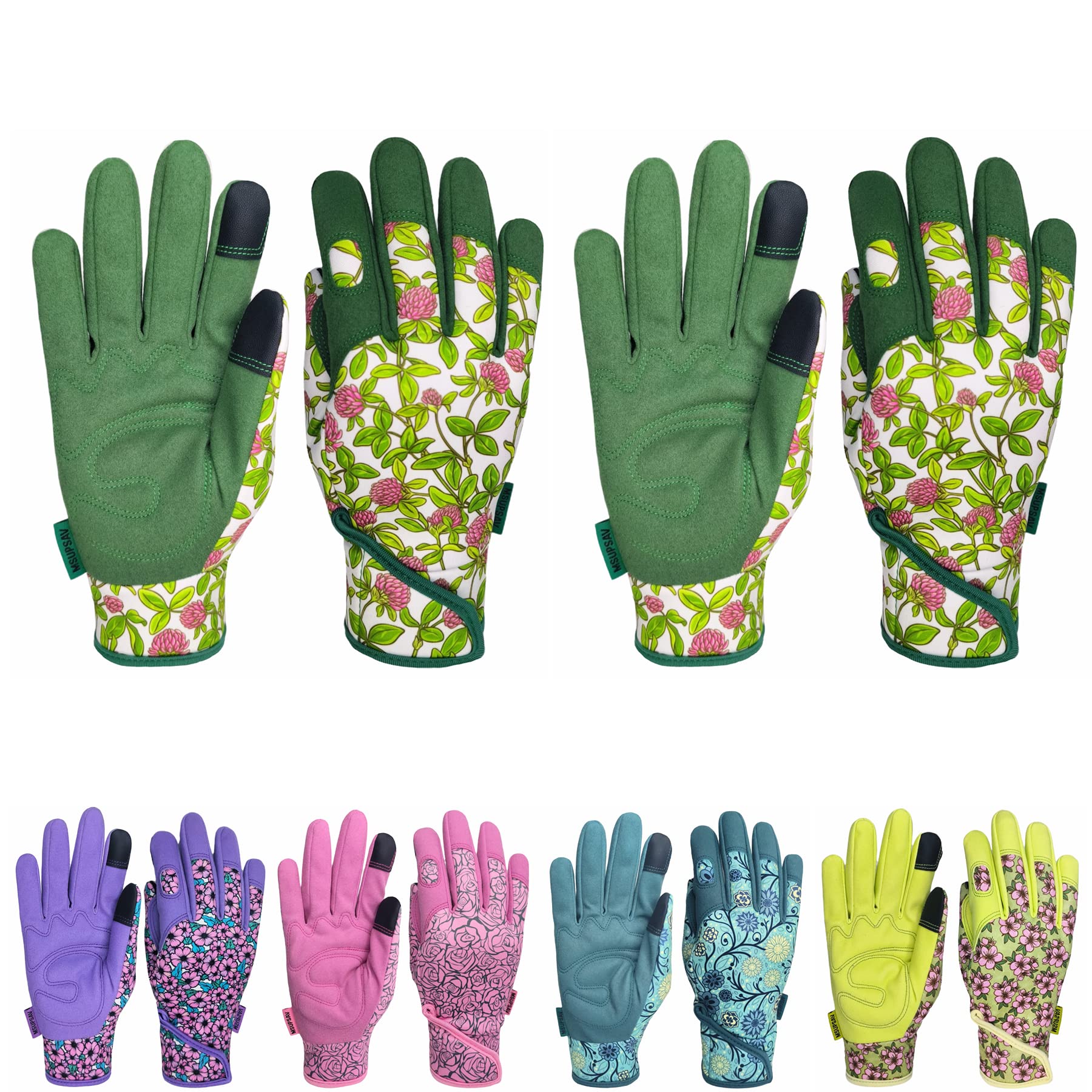 2 pares de guantes de jardinería de piel sintética, guantes de trabajo para jardinería, deshierbe, plantar, cavar, verde (L)