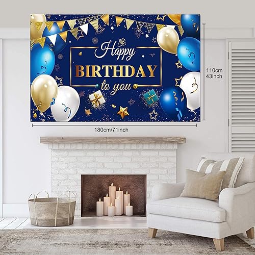 Miniatura 2 de Pancarta de decoración de feliz cumpleaños azul marino y dorado, suministros de fiesta de cumpleaños, fondo de fotos para fiesta de cumpleaños,