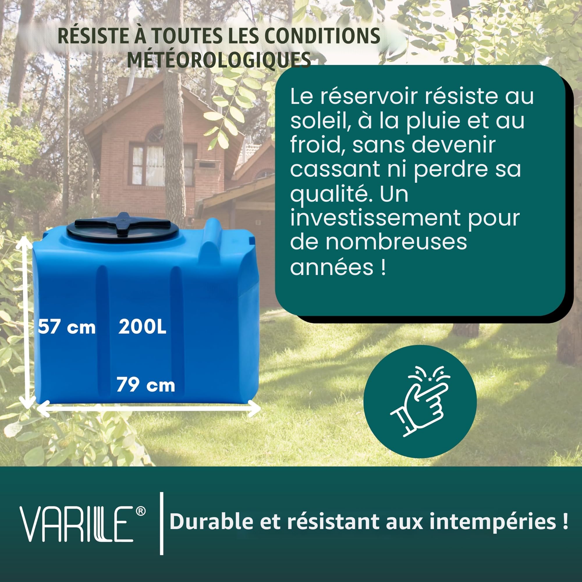 Varile Réservoir d'eau Potable 200L Bleu sans BPA Filetage Laiton 3/4" Fabriqué UE