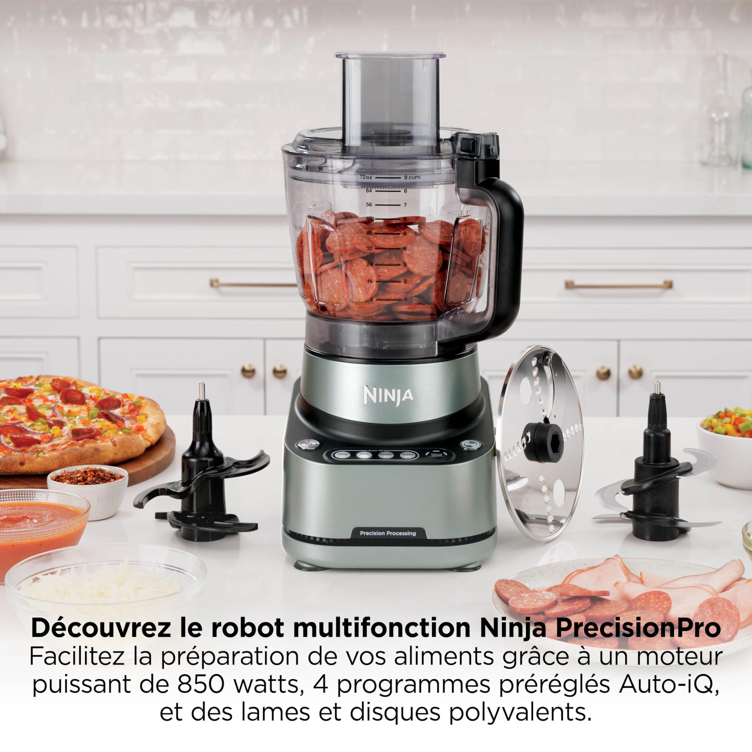 Ninja PrecisionPro Robot culinaire 2,1 L, 4 programmes auto et réglages manuels, pour préparer pâtes à pizza et à pain, trancher des légumes, pièces compatibles lave-vaisselle, noir BZ651EU