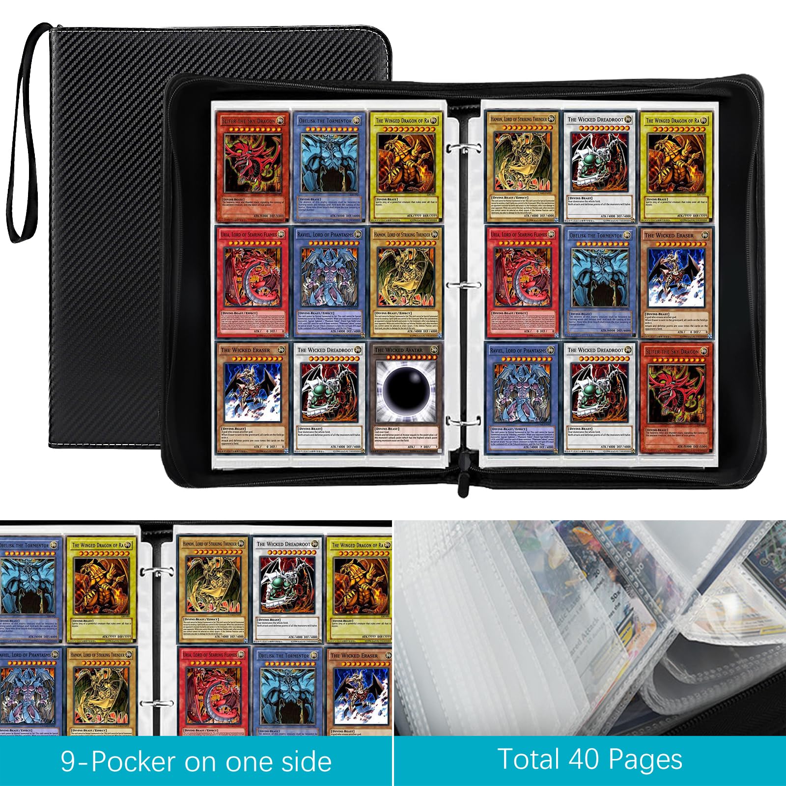 Card Guardian Segregator premium z 9 kieszeniami na 900 kart, zapięcie na zamek błyskawiczny i boczne kieszenie, kompatybilny z kartami kolekcjonerskimi i sportowymi, w tym Magic the