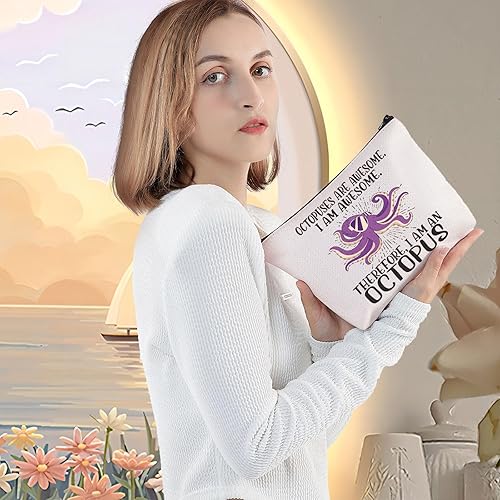 Miniatura 5 de LEVLO Bolsa de maquillaje cosmético de pulpo, regalo para amantes del pulpo, los pulpos son impresionantes bolsa de maquillaje con cremallera para