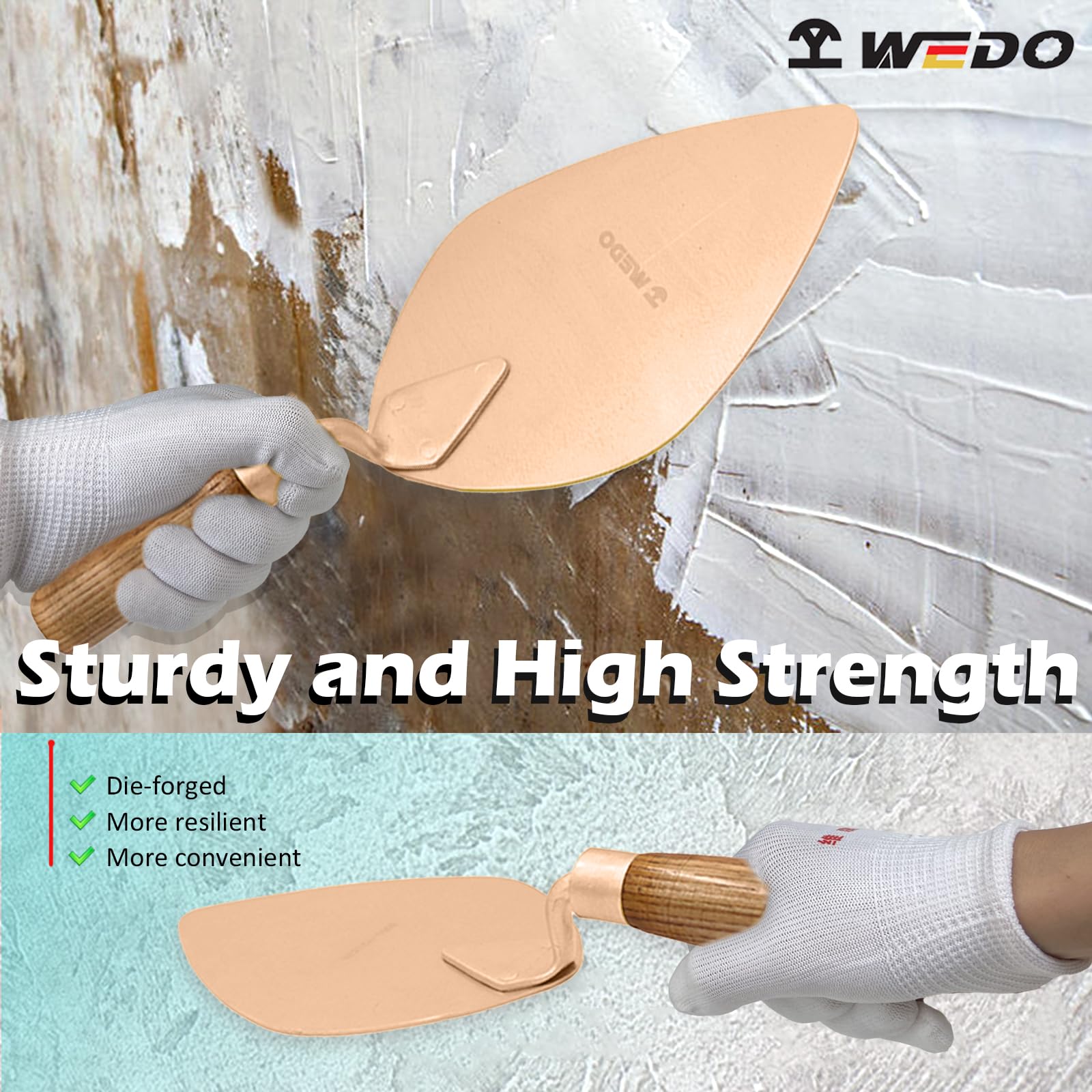 WEDO Albañil con hoja recta y mango de madera cómodo, herramienta de seguridad sin chispas, cobre berilio, no magnético, estándar DIN, certificado BAM y FM, 13 pulgadas de longitud, 335 mm