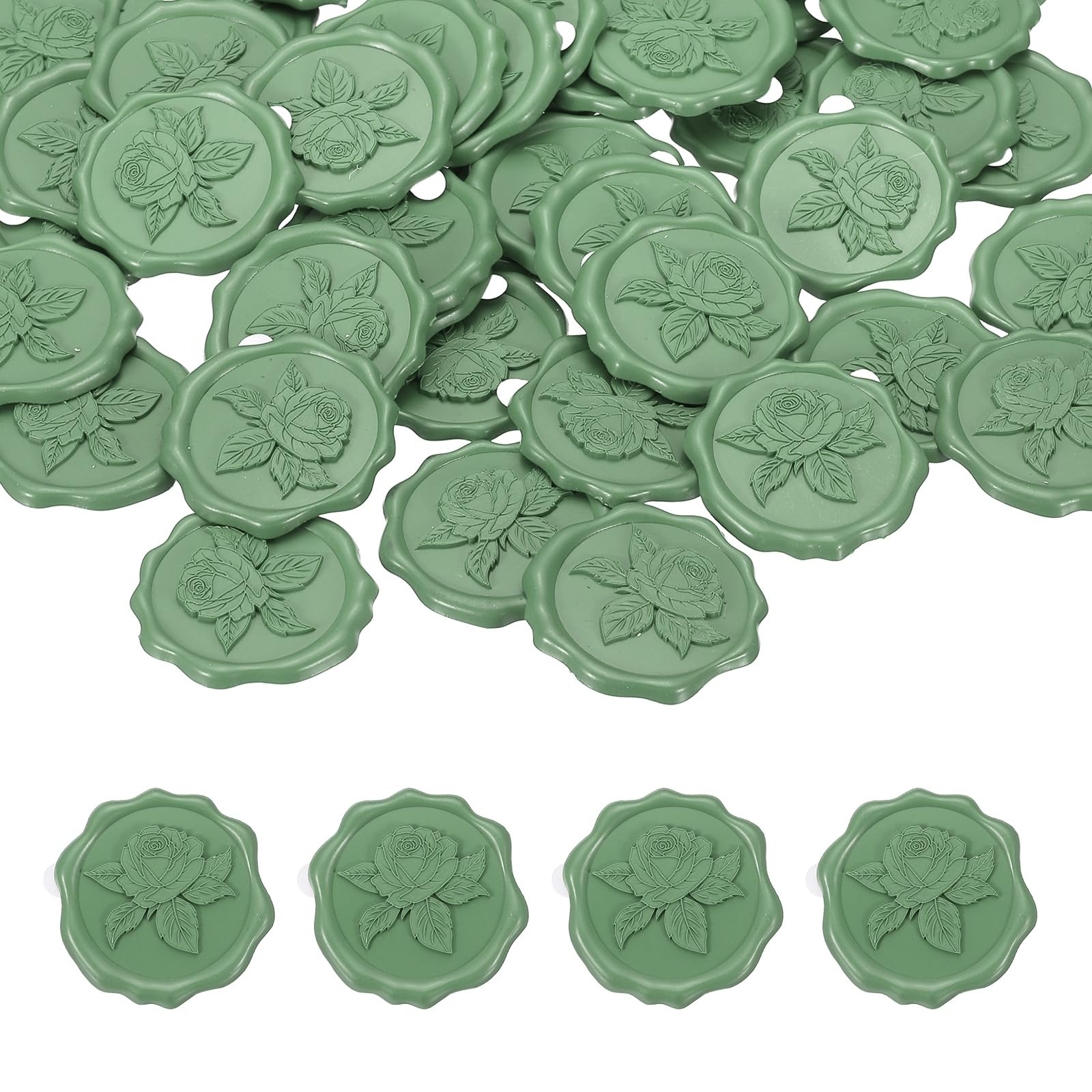 PATIKIL 50Pcs Rose Wax Seal Stickers, Love Embossed Self Adhesive Backed Envelopes Seal Sticker Accessories for Wedding Invitation Letter Birthday Party Gift, Olive Green
