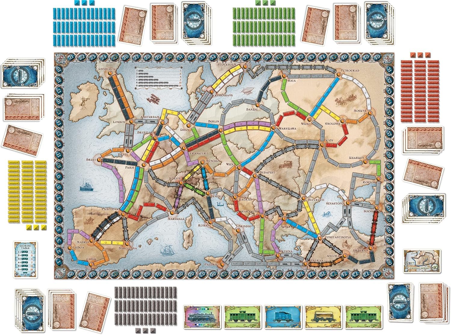 LES AVENTURIERS DU RAIL : EUROPE - Jeu de Base - Version Française - Unbox Now - Jeu de Société Famille pour Enfants dès 8 ans - 2 à 5 Joueurs - Jeu de Stratégie - Compatible Alexa - Days of Wonder