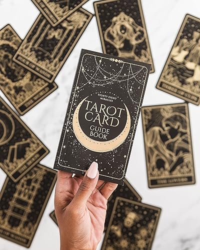 Miniatura 5 de Cartas místicas de tarot de papel dorado y negro con libro guía para principiantes y lectores avanzados de tarot gran baraja de tarot con amplia