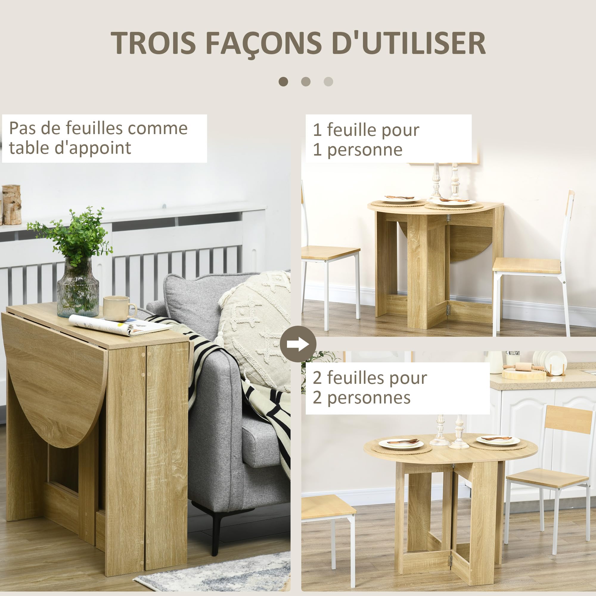 HOMCOM Table Pliable de Cuisine Salle à Manger 2 abattants - Table Ovale Extensible - en Bois chêne