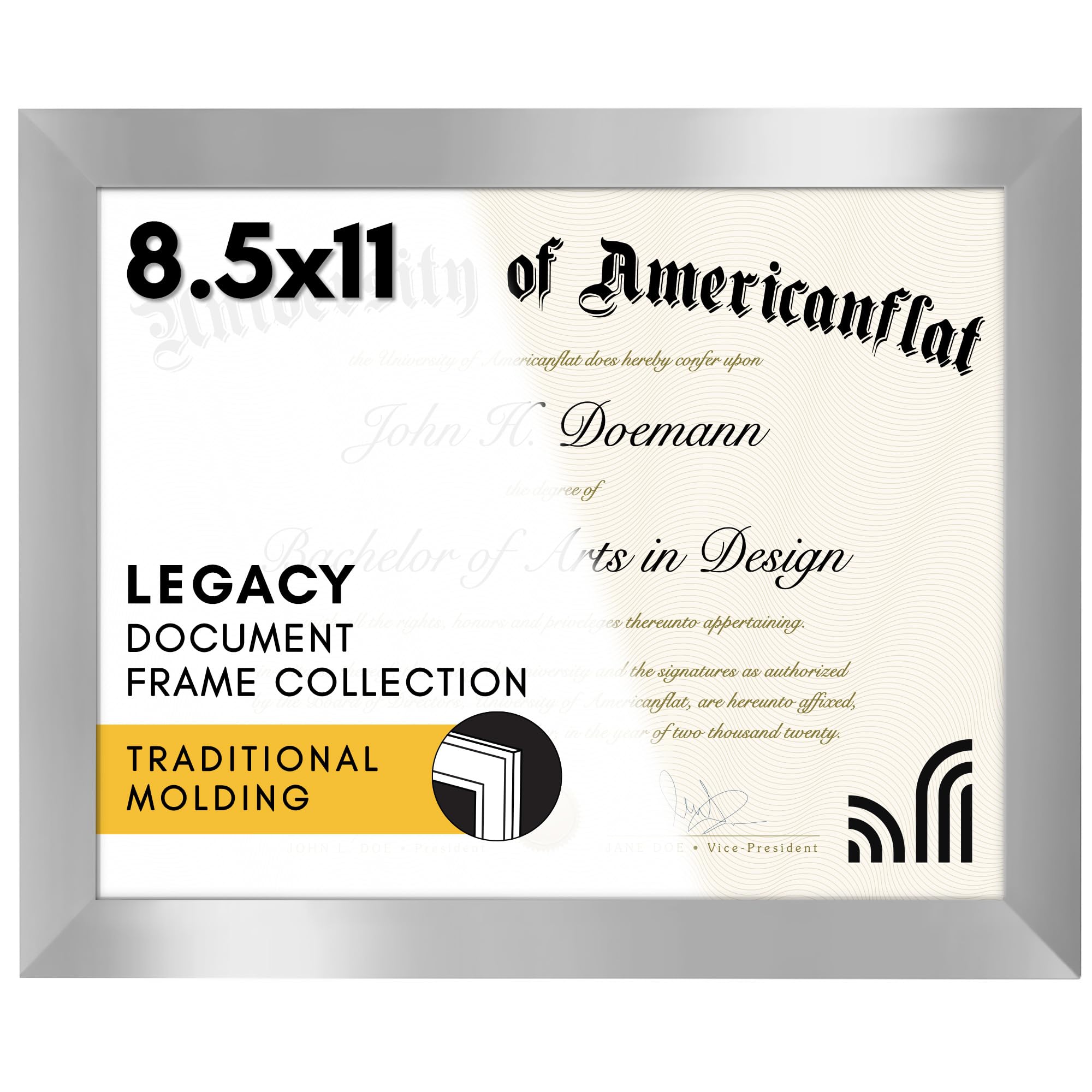 Americanflat 8,5 x 11 Gümüş Resim Çerçevesi - Kırılmaya Dayanıklı Camlı Diploma Çerçevesi veya Sertifika Çerçevesi olarak kullanın - Duvar ve Masa Üstü Ekranı için Asma Donanım ve Şövale Dahil