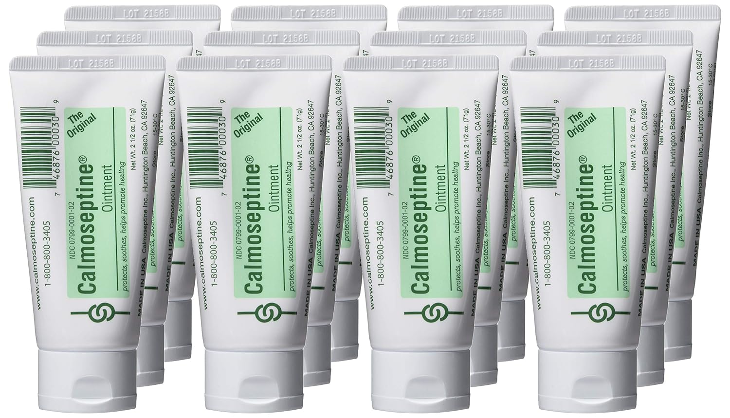 Calmoseptine Moisture Barrier Ointment, Skin Protectant Cream, 2.5 oz Tube, 0799-0001-02 (12 Count)