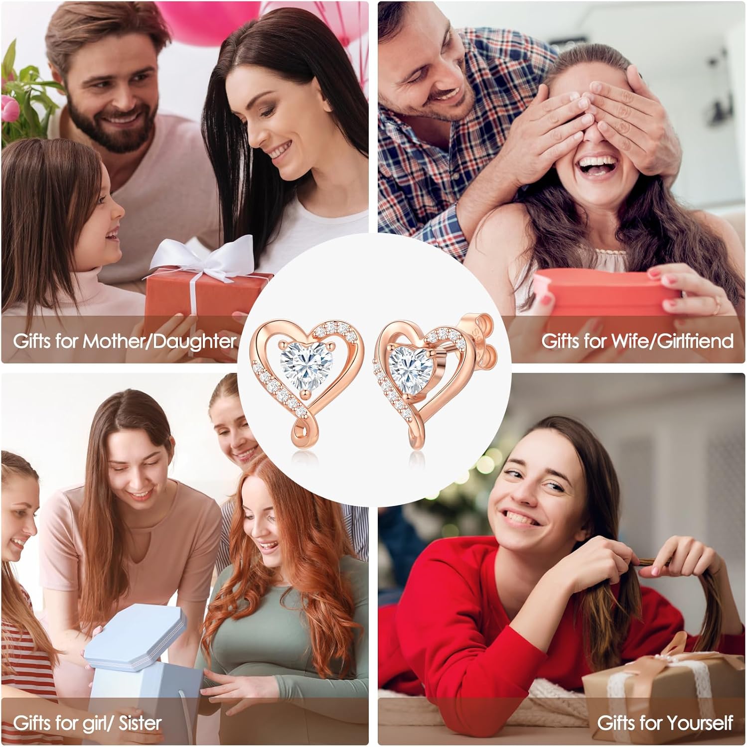 Zifeel Earrings for Women, S925 Sterling Silver Rose Gold Birthstone Heart Studs Earring for Girlfriend Wife, Anniversary Birthday Christmas Valentines Mothers Day Gifts Jewelry for Women Wife Her Mom - Image 5