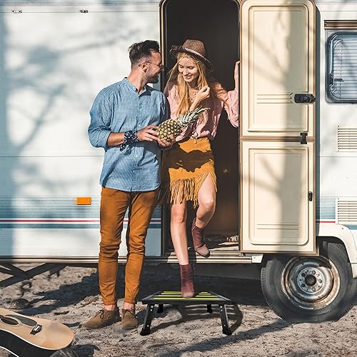 Miniatura 5 de DEPSUNNY Escalón de aluminio de altura ajustable, taburete plegable estable, soporta hasta 1,000 libras, patas de goma antideslizantes y alfombrilla