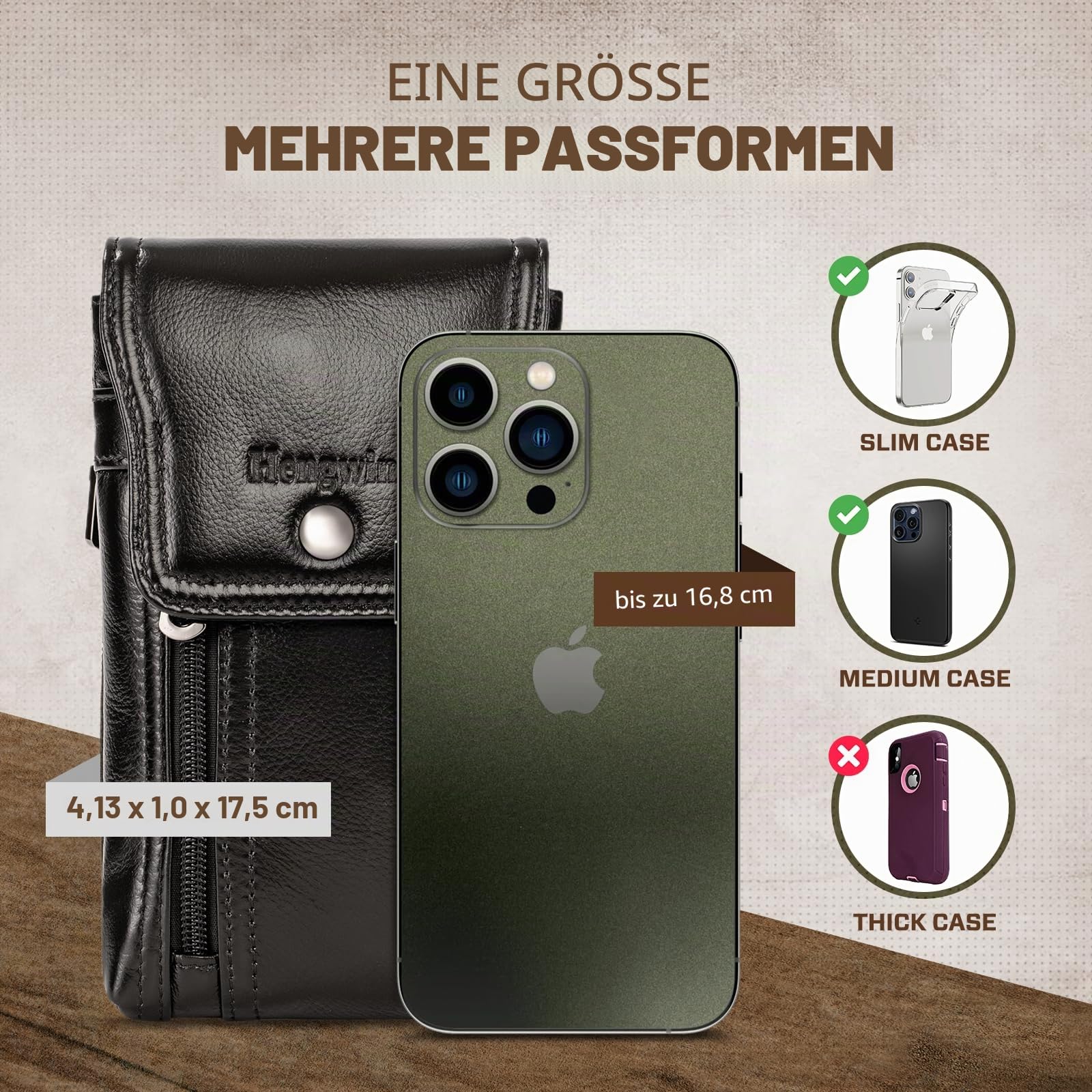Echtes Leder Handyhülle für iPhone 17 16 15 14 Pro Max, 16 Plus, Handyhüllen zum Umhängen, Handyhalter Holster für Samsung Galaxy F06 A06 5G, S25 S24 S23 Ultra S25+ mit Gürtelclip Gürteltasche