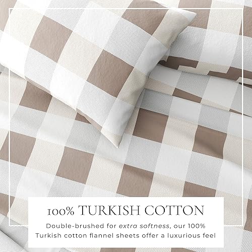 Miniatura 9 de Great Bay Home - Juego de sábanas de franela de 100 % algodón turco cuadro ventana, tamaño California King, con bolsillo profundo, suaves, cálidas,