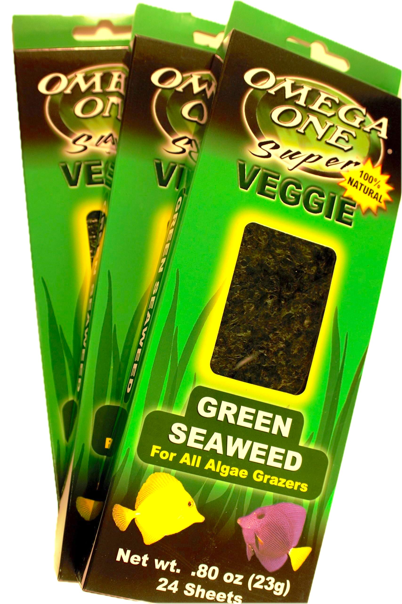 Omega One Super Veggie Green Seaweed for All Algae Grazers.8 oz, 23 g, 24 Sheets, 3 Pack