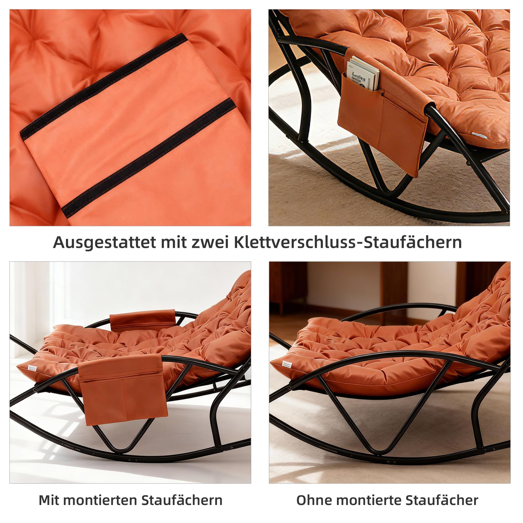 Schaukelstuhl Oversized,relaxsessel mit dickem Kissen & Metallrahmen,Schwingsessel schaukelstuhl Relaxstuhl, schaukelsessel bis 240 kg belastbar für Wohnzimmer Schlafzimmer Babyzimmer,Orange