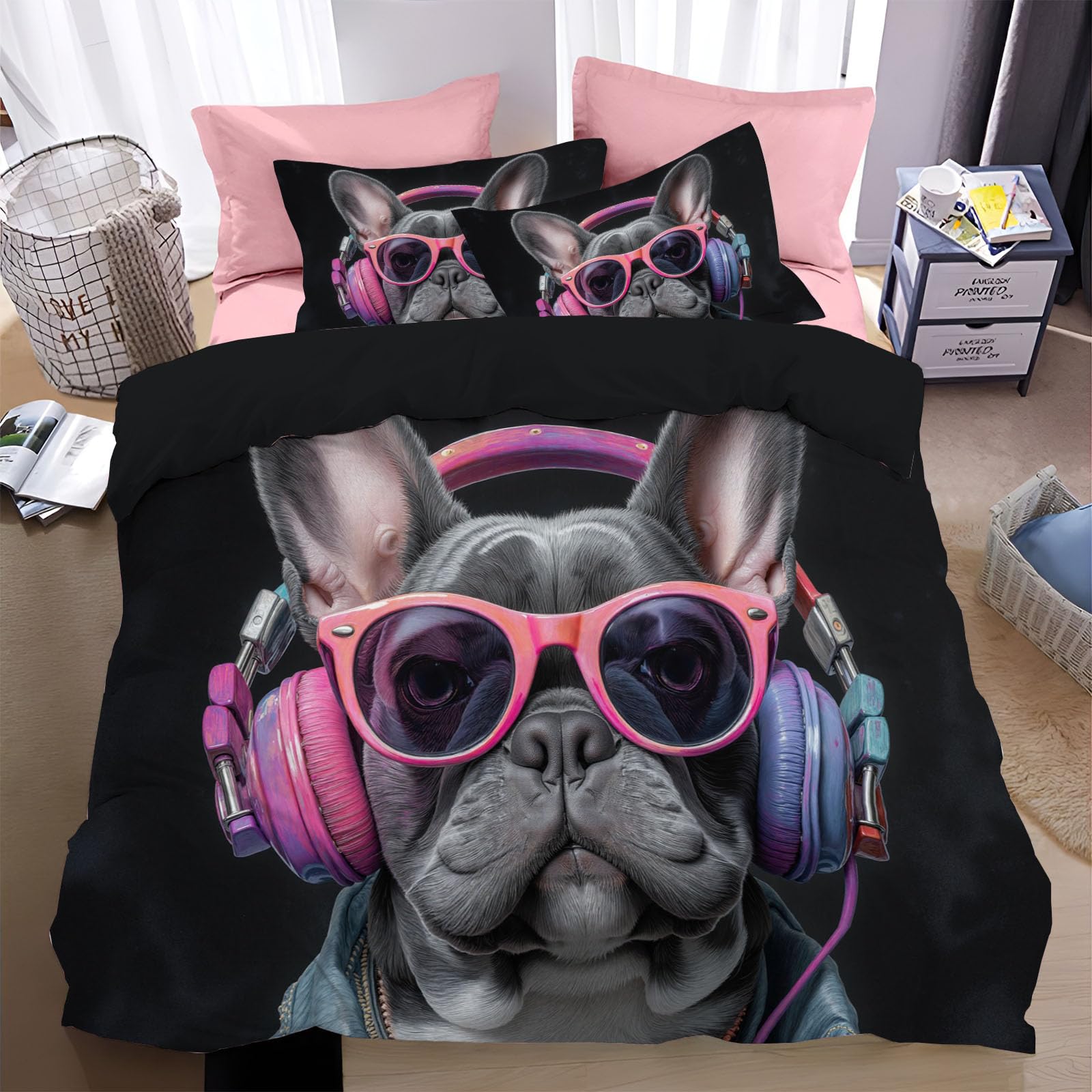 Housse de couette bouledogue français parure de lit pour les amoureux des chiens