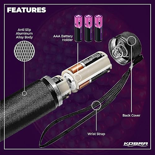 Miniatura 4 de Linterna de mano UV luz negra de Kobra, para inspección del hogar o el hotel, para detectar orina o manchas de mascotas, detecta dinero falso y
