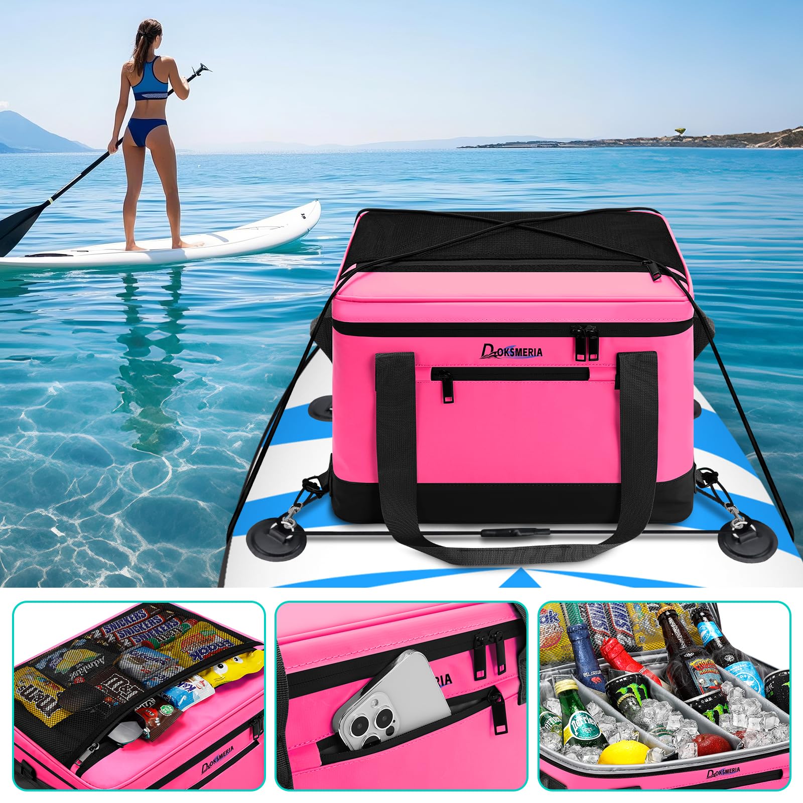 Planche de paddle étanche - Super capacité - Avec bandoulière et 6 clips de corde élastiques - Poche pour accessoires - Pour stand up paddle et kayak