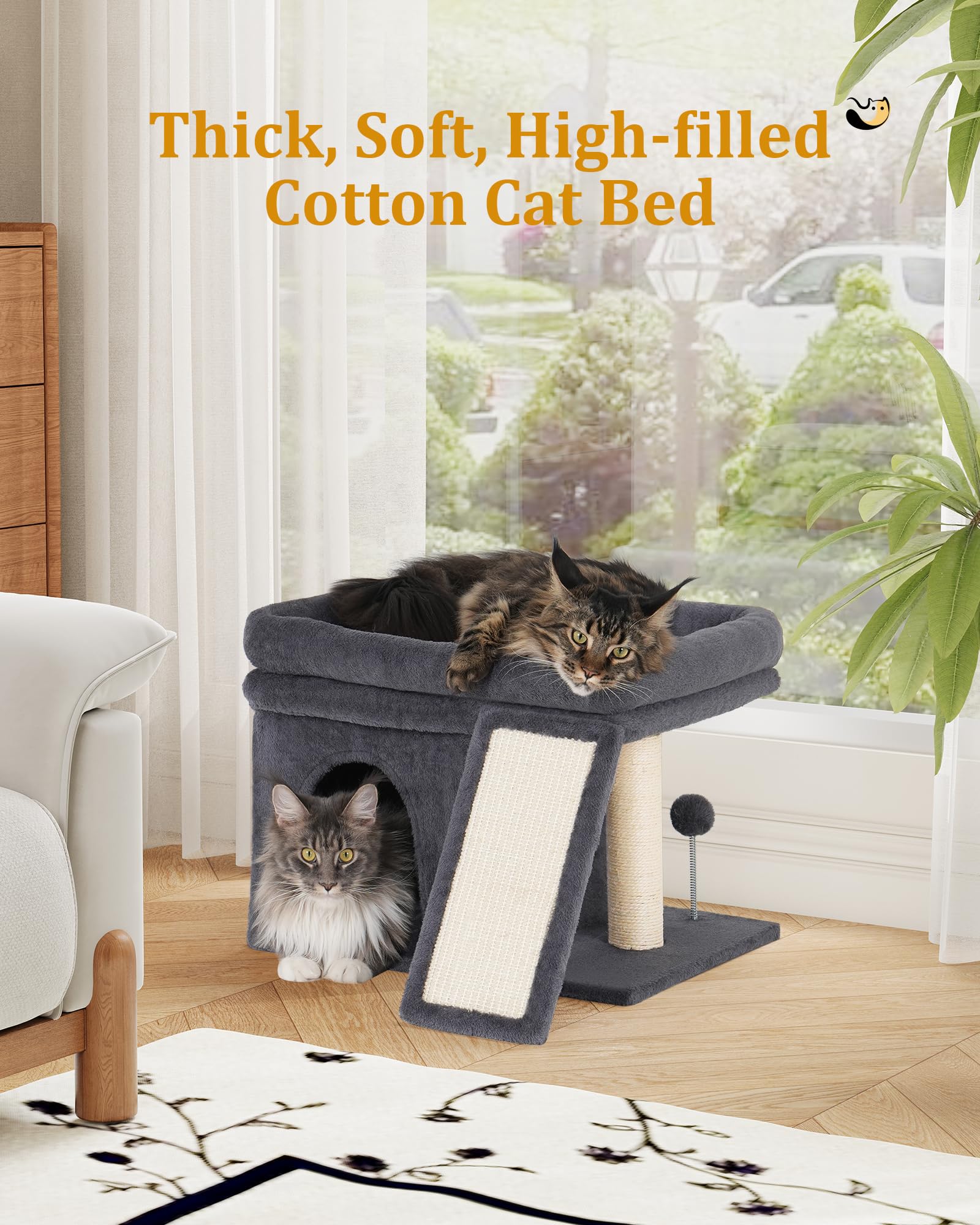 Aechonow Tiragraffi Albero per Gatti Adulti, cuccia gatti, 50 * 40cm Grande Pertica, Spaziosa Casetta per Gatto da Interno, Torre Grotta per Gatti Grandi, Grigio Scuro