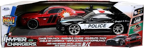 Jada Toys Hyperchargers 1:16 2020 Ford Mustang Shelby GT500 y 2019 Dodge Challenger SRT Auto de control remoto, juguetes para niños y adultos