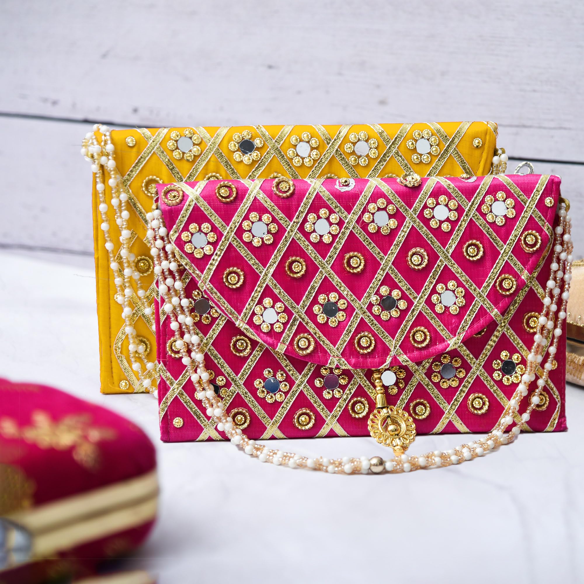 Kuber Industries Clutch Purse | Hand Purse | Ladies Hand Purse with Handle | Traditional Shagun Purse | Baby Shower Purse | Gifting Clutch Purse | Mirror Check Purse | Pack of 2 | Multicolor (B0CSCXSGZT) Amazon Price History, Amazon Price Tracker