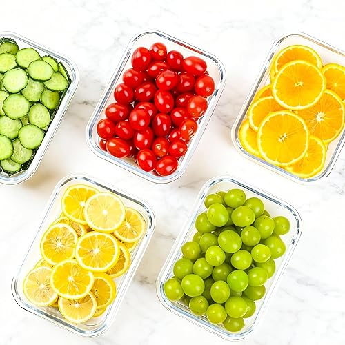 Miniatura 8 de GEHE Recipientes de vidrio para almacenamiento de alimentos con tapas, paquete de 5 recipientes de vidrio de 36 onzas para preparación de comidas,