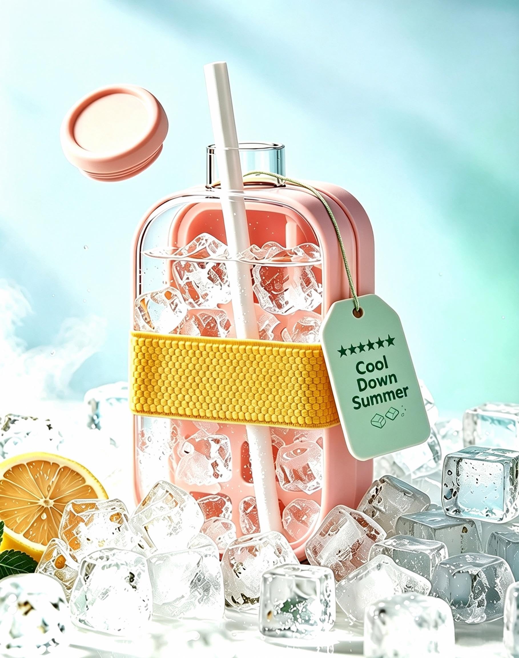 Ice Cube Water Bottle | Pink-800ML