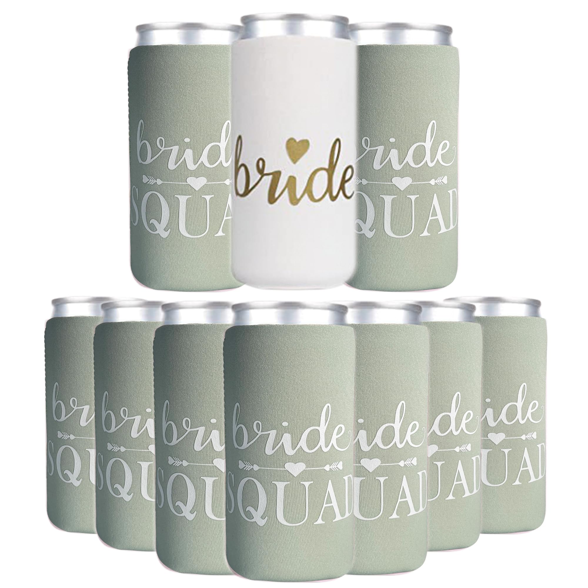 Bridesmaid Gifts Can Cooler 10Packs Bachelorette Party Decorations Slim Can Cooler Bride Squad Can Sleeves(Sage Green)